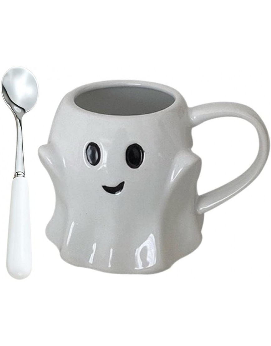 2 piezas de taza de Halloween con cuchara taza de café taza de café fantasma lindo taza de café de cerámica fantasma incandescente 14 onzas líquidas - BQZUQM8K