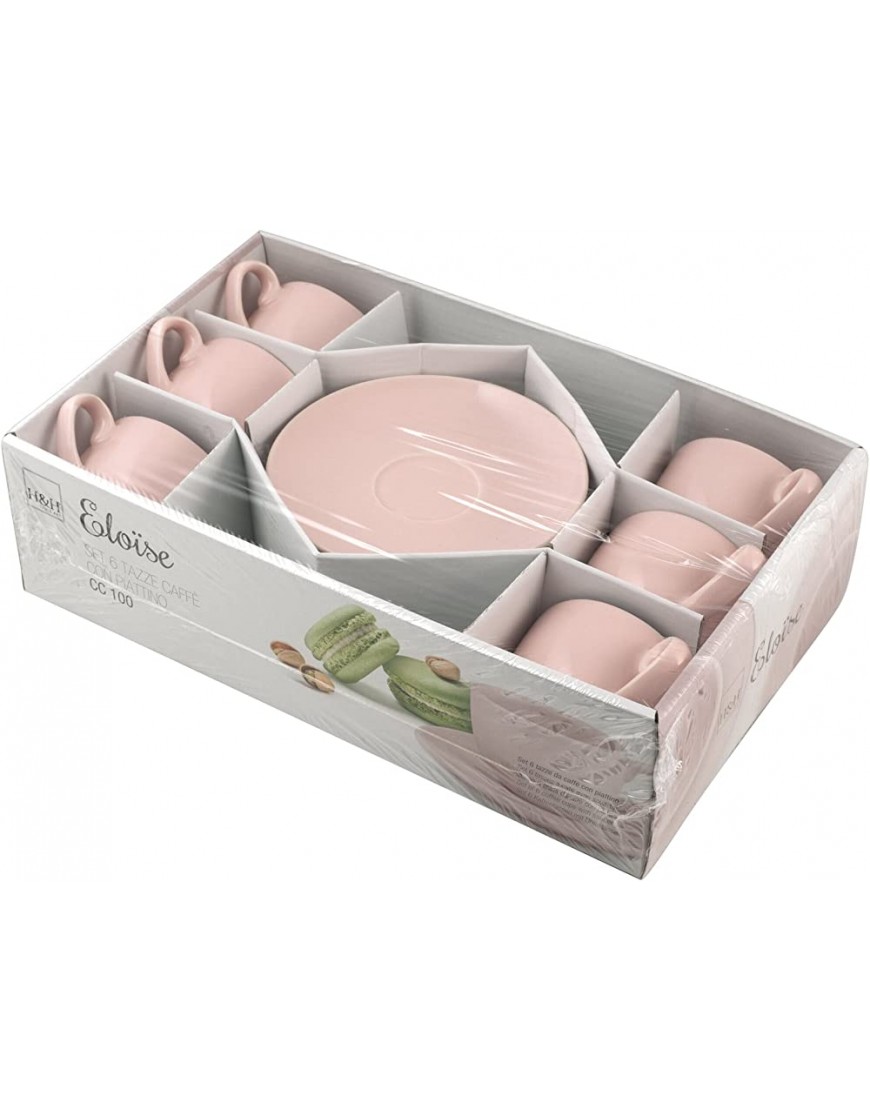 H&h set 6 tazze caffe con piattino ceramica eloise rosa cc10 - BTYET3Q7