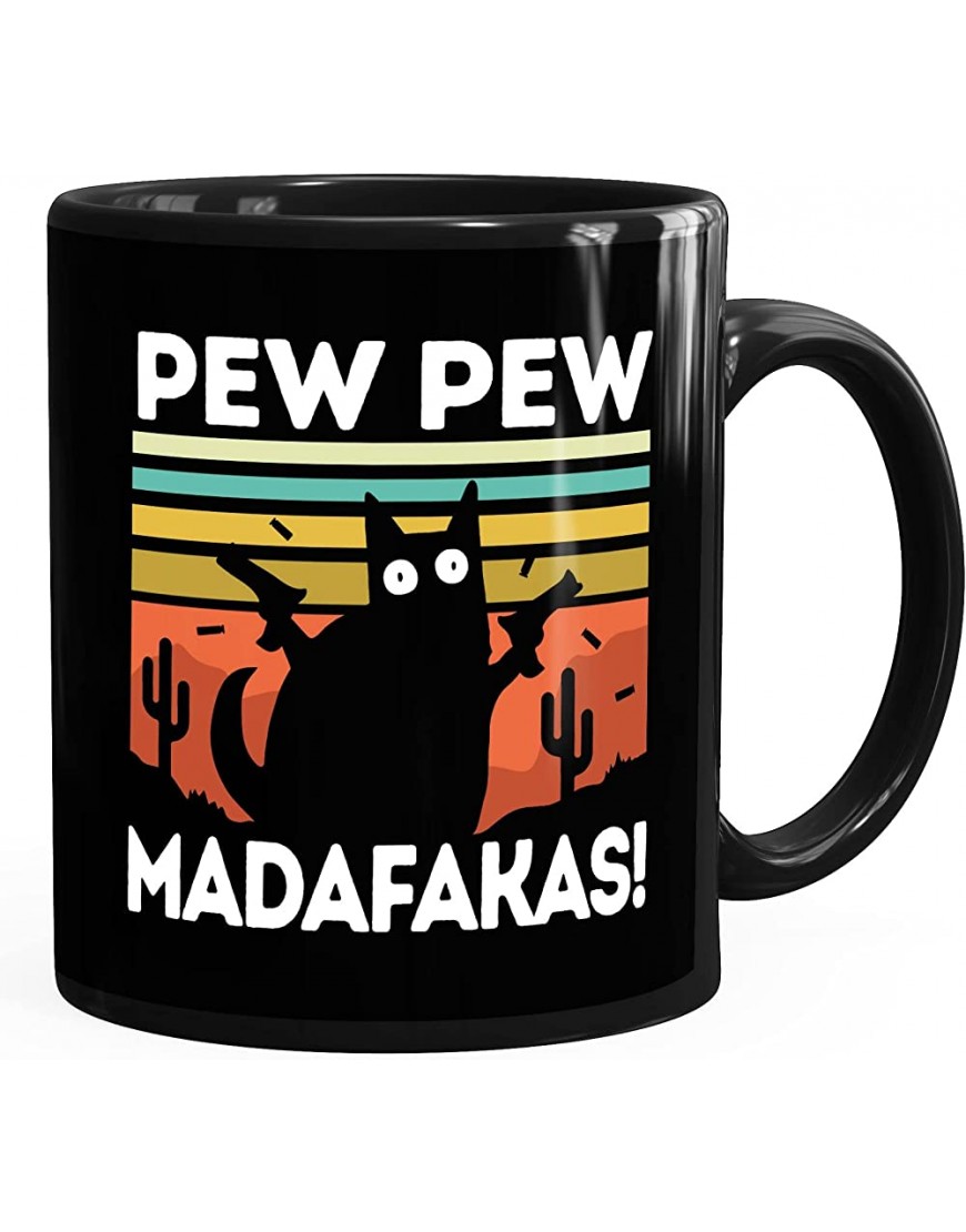 MoonWorks® Taza de café con texto "Pew Pew Madafakas!" diseño de gato negro con texto en alemán - BXZNMQ64