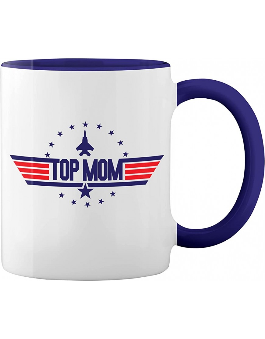 Top Mom inspired Mother Day day Gun Blanca taza de café con el borde azul y la manija Mug - BTPKKBQ7