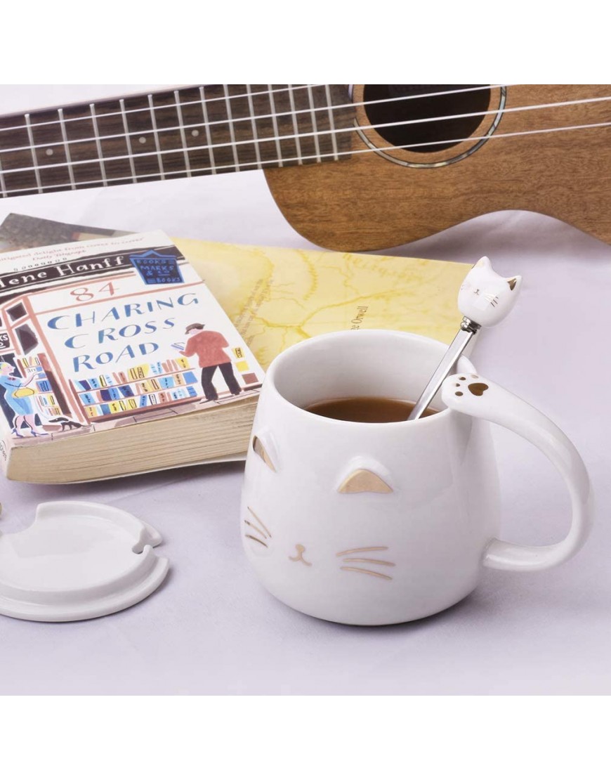 Angelice Home Taza de café de cerámica con cuchara de acero inoxidable para amantes de los gatos mujeres y niñas - BUCEP16N