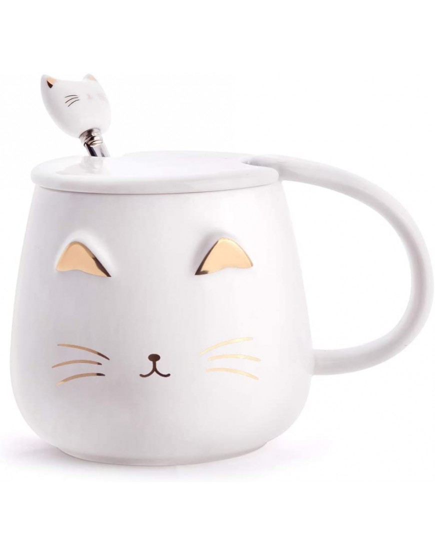Angelice Home Taza de café de cerámica con cuchara de acero inoxidable para amantes de los gatos mujeres y niñas - BUCEP16N