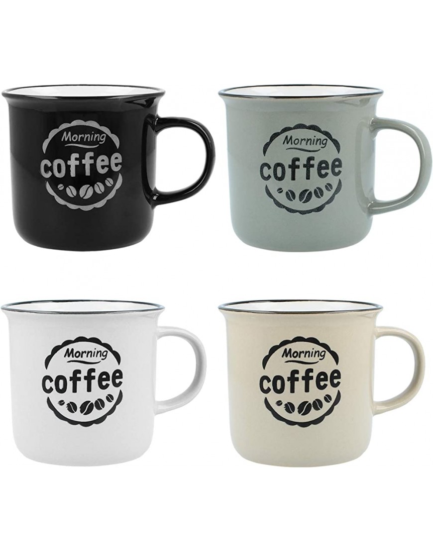 COM-FOUR® 4x Vintage Coffee Mug"Morning Coffee" Taza de café de cerámica para el hogar y la oficina Tazas vintage para el desayuno 380 ml 04 piezas beige gris negro blanco - BAPFQQ87