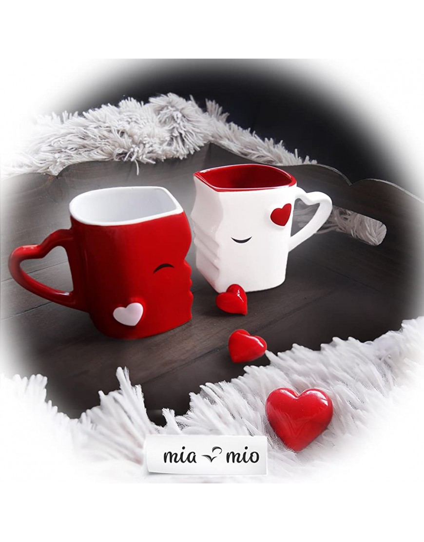 MIAMIO Tazas de Café Tazas de Besos Set Regalo para Novios Ceramica Rojo - BXXZVBK4