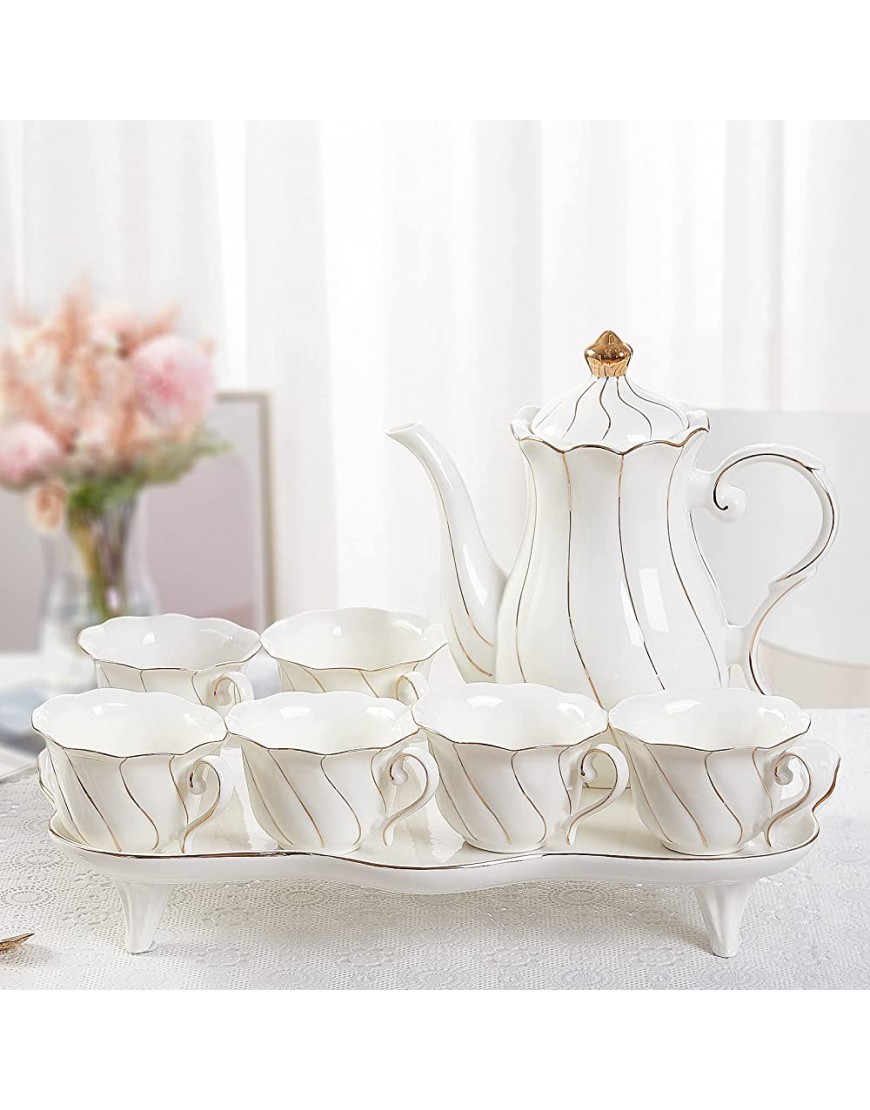 DUJUST Juego de 14 piezas de té con bandeja de té y cucharas juego de tazas de té y café con diseño de diamante moderno con adornos dorados decoración de sala de estar de porcelana - BXJWZ4VN