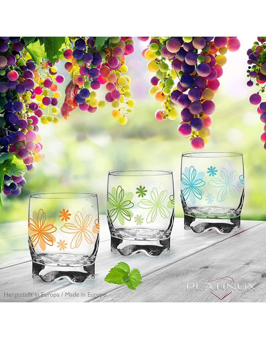 Juego de 6 vasos de agua de 250 ml con diseño de flores - BNYGCB2V