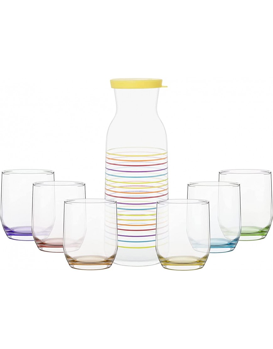 LAV Juego de vasos con botella y vasos de colores 7 piezas 6 vasos y una jarra vasos Jarra de 320 ml con tapa 1.2 litros - BLAKN44V