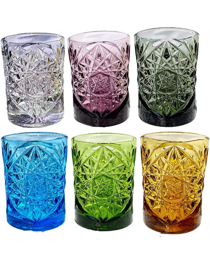 Pagano Home 6 vasos de cristal para agua wisky colores surtidos multicolor capacidad 300 ml diseño de pvintage rojo transparente lila verde naranja celeste - BJIDR6KD
