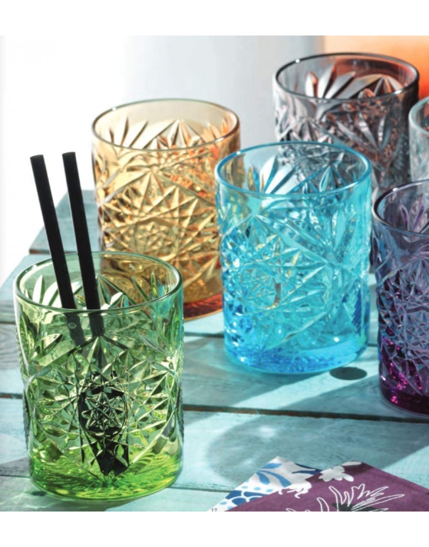 Pagano Home 6 vasos de cristal para agua wisky colores surtidos multicolor capacidad 300 ml diseño de pvintage rojo transparente lila verde naranja celeste - BJIDR6KD