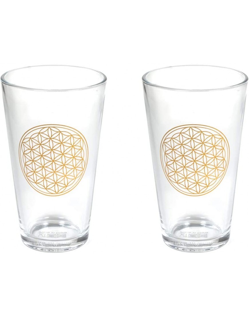 Vaso de cristal soplado con flor de la vida en oro dos vasos - BEOBH181