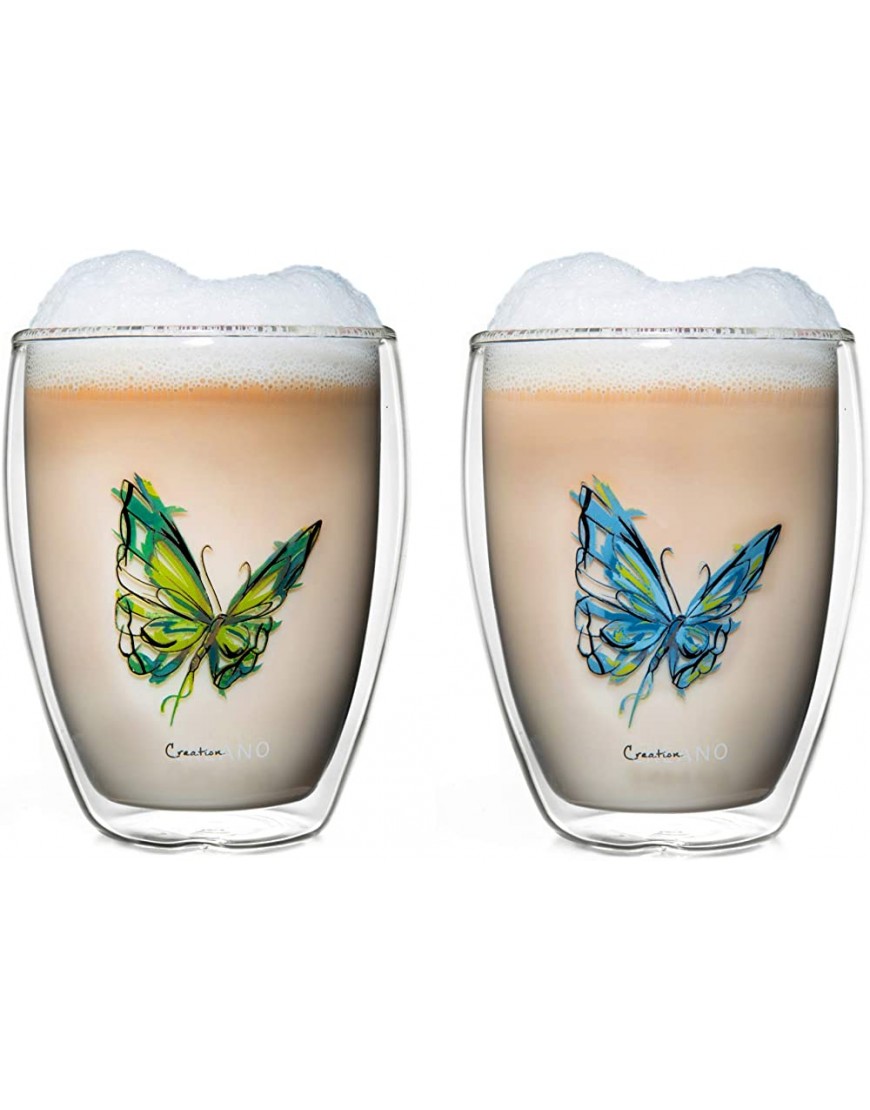 Creano Conjunto de 2 Vasos Térmico"Colourfly" Impresíon de Mariposa Vaso de Té de Doble Pared Latte Macchiato Taza Térmica | 250ml en Caja de Regalo Exclusiva - BXDYK47E