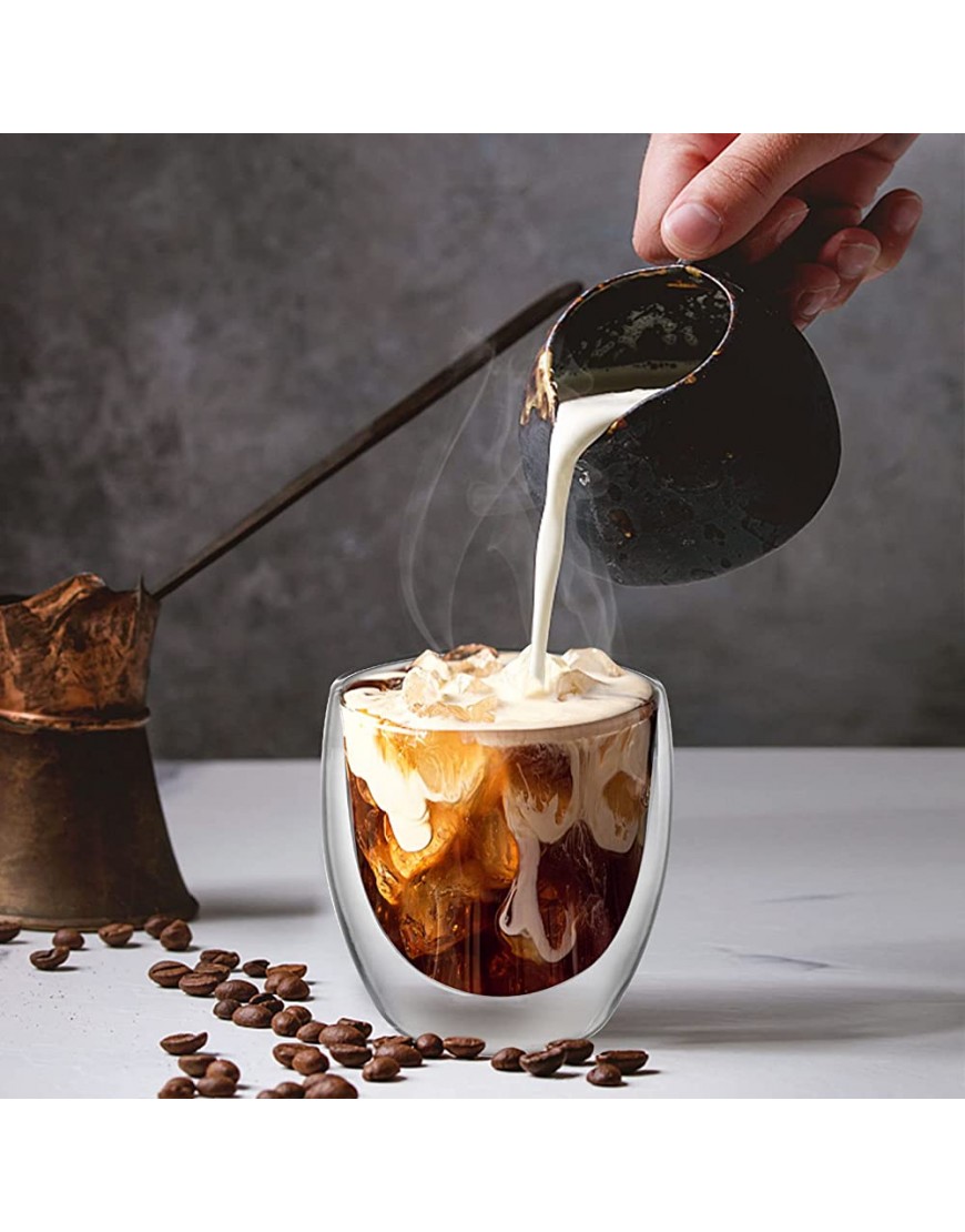 KAMEUN Vasos Cafe Doble Cristal 2*250ml Tazas de Cafe Espresso Tazas de Vidrio Borosilicato para Agua Capuchino Leche Té Latte Macchiato y Más 2.*250ml - BZOBH6HV
