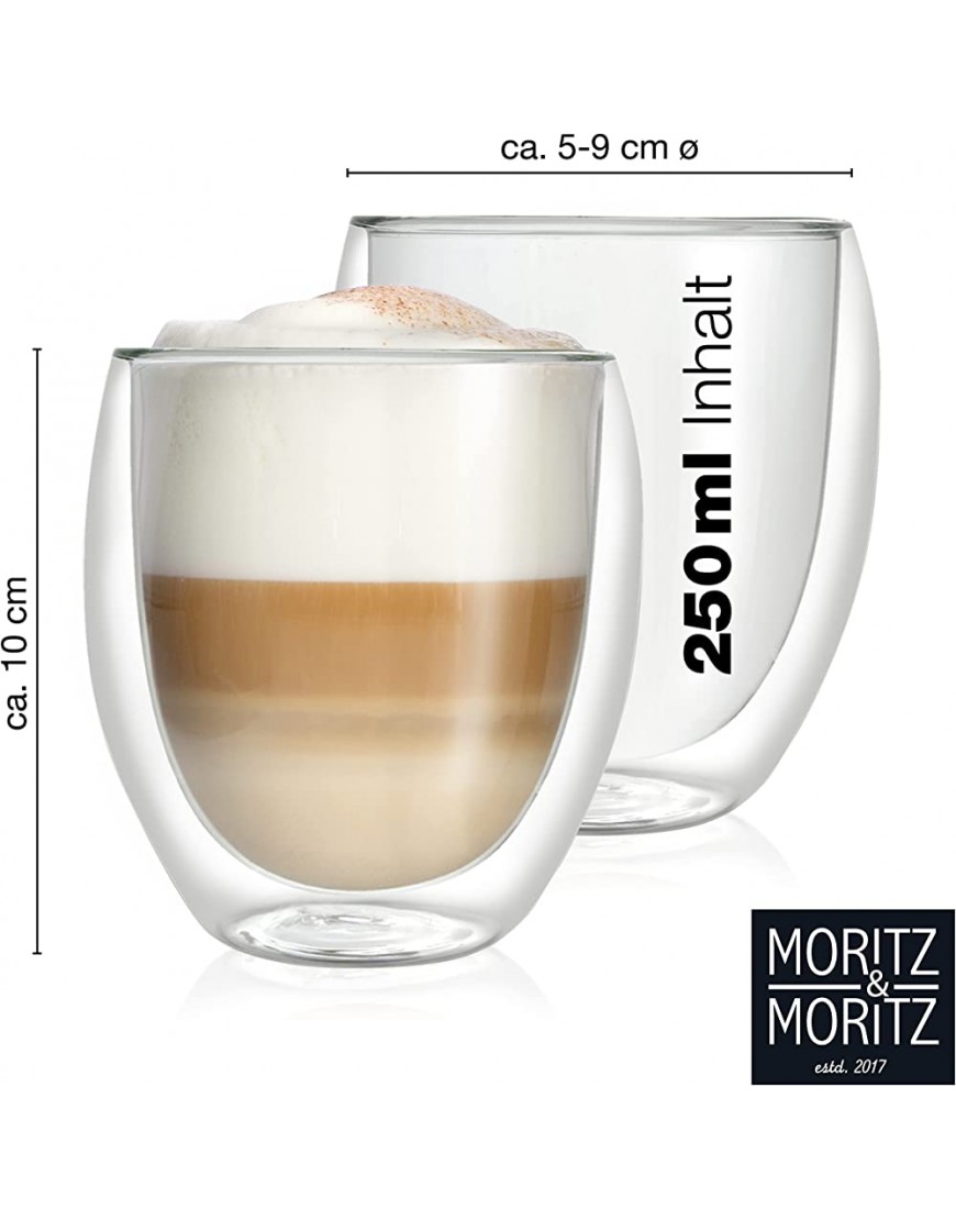 Moritz & Moritz Barista Roma 4x Vasos de Cappuccino de doble pared de 250 ml Vasos de doble pared para café té o postre Aptos para el lavavajillas - BOOOTHWM