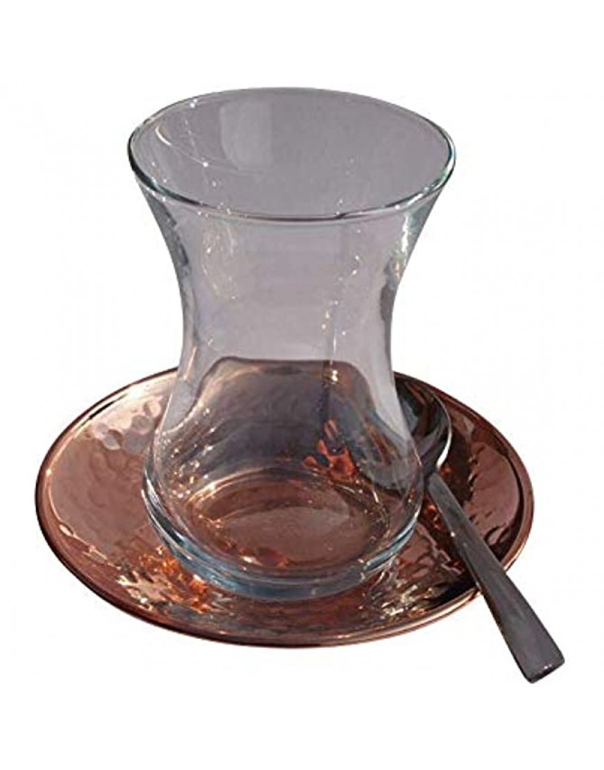 Orient-Feinkost.de Juego de té turco de 18 piezas con platos de cobre martillado y cucharillas de té de acero inoxidable. - BLBBO49A