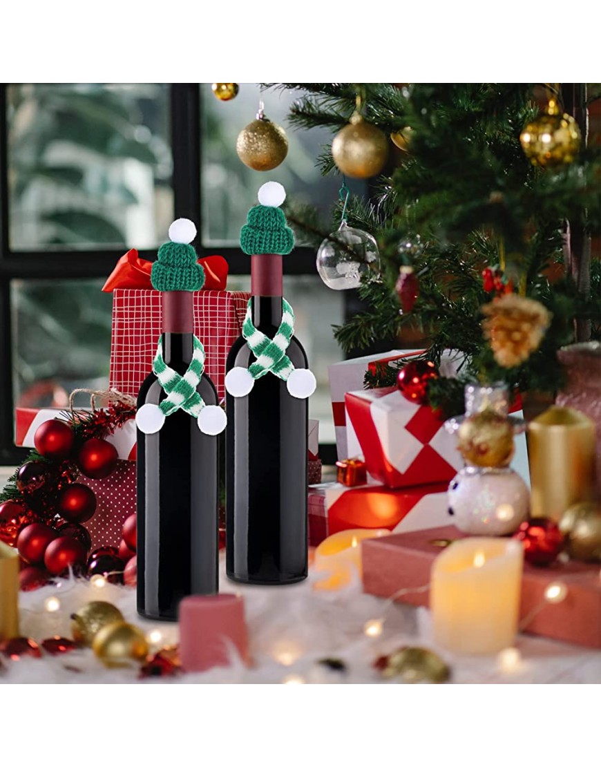 jojofuny Mini Gorro de Punto de Navidad Bufanda: 10 Juegos Mini Gorro de Papá Noel Bufanda de Botella de Vino de Navidad Cubierta de Botella de Piruleta Tapa de Caramelo Tapa Muñeca - BURNM7VN
