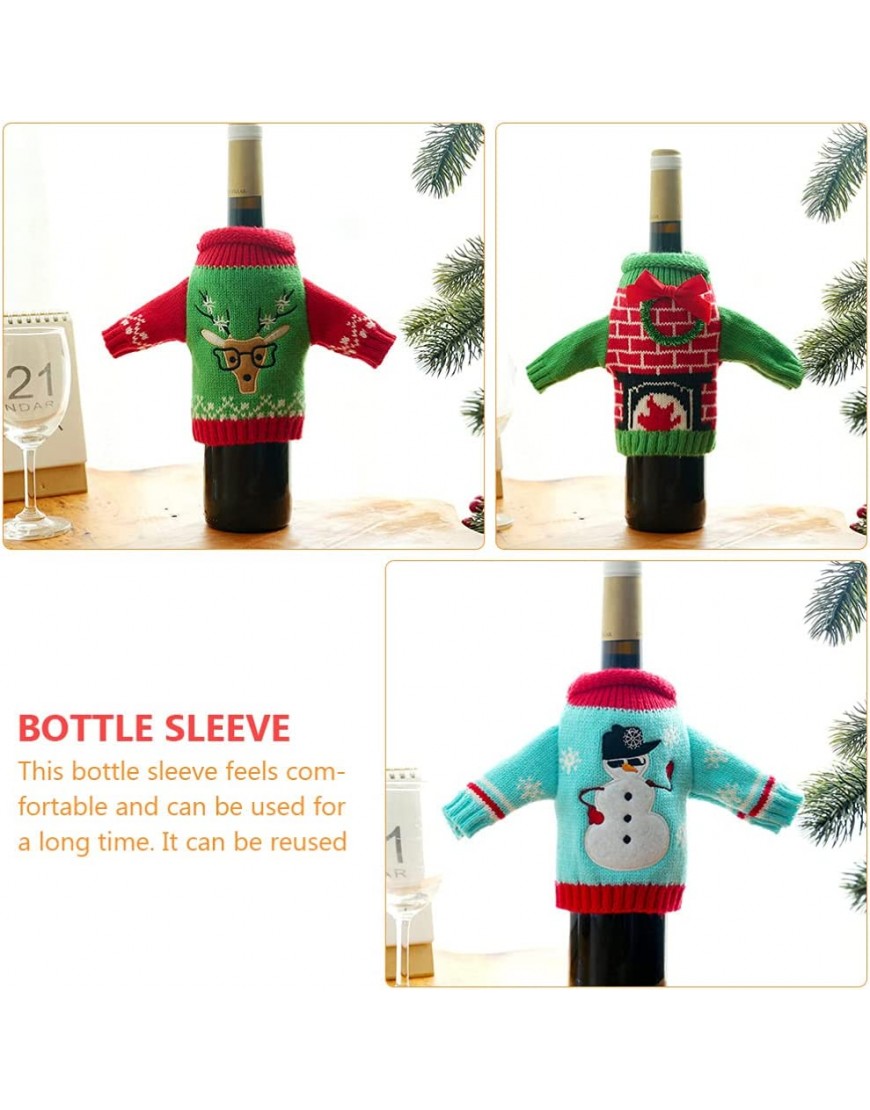 Tomaibaby 3 Piezas Suéter de Navidad Cubre Botellas de Vino Reno Muñeco de Nieve Guirnalda Navidad Botella de Vino Ropa Botella de Vino Bolsas Vestido Cerveza Botella de Agua Soportes Manga - BHQHCW36