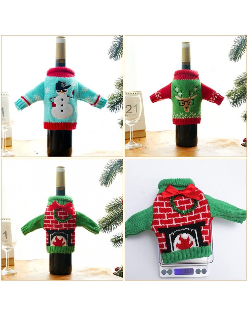Tomaibaby 3 Piezas Suéter de Navidad Cubre Botellas de Vino Reno Muñeco de Nieve Guirnalda Navidad Botella de Vino Ropa Botella de Vino Bolsas Vestido Cerveza Botella de Agua Soportes Manga - BHQHCW36