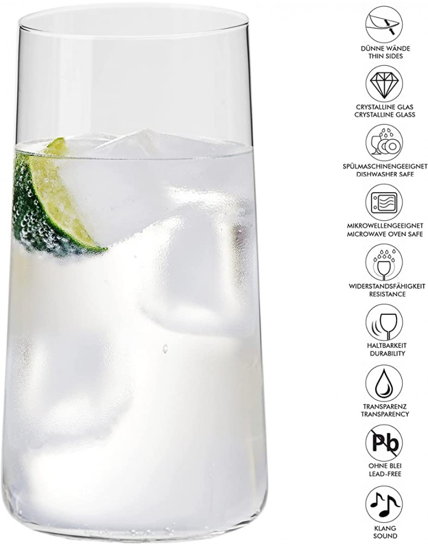 KIAPPO Juego de 6 vasos de cristal de Avant-Garde | diseño moderno y minimalista para agua y bebidas frías cristal de cristal apto para lavavajillas 540 ml x 6 unidades - BMGALK57