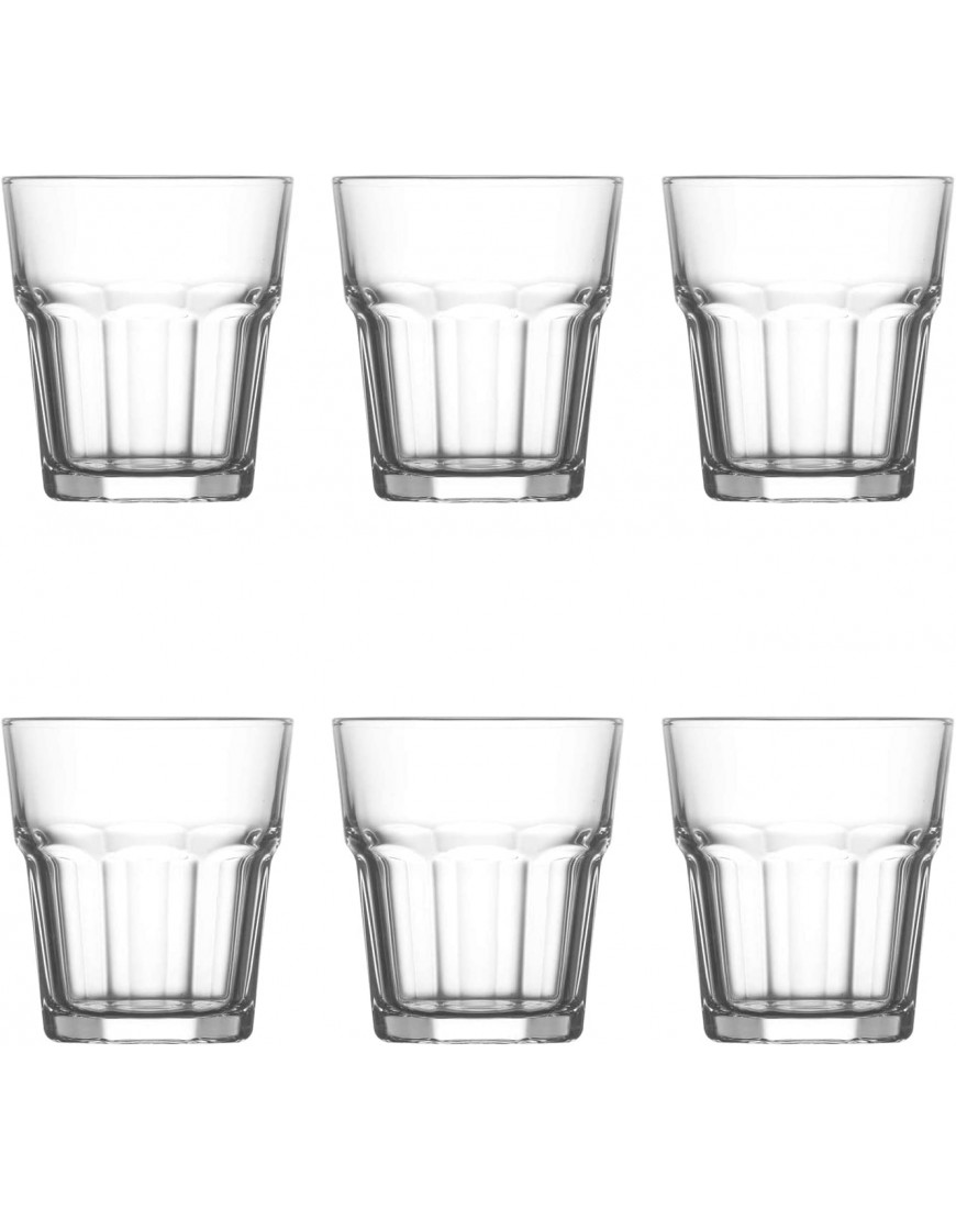 Lav Set de 6 vasos de cristal modelo Aras resistentes base gruesa servir agua licores bebidas fiestas uso diario 305 ml 9,5 x 8,7 cm - BWCUGQ6K