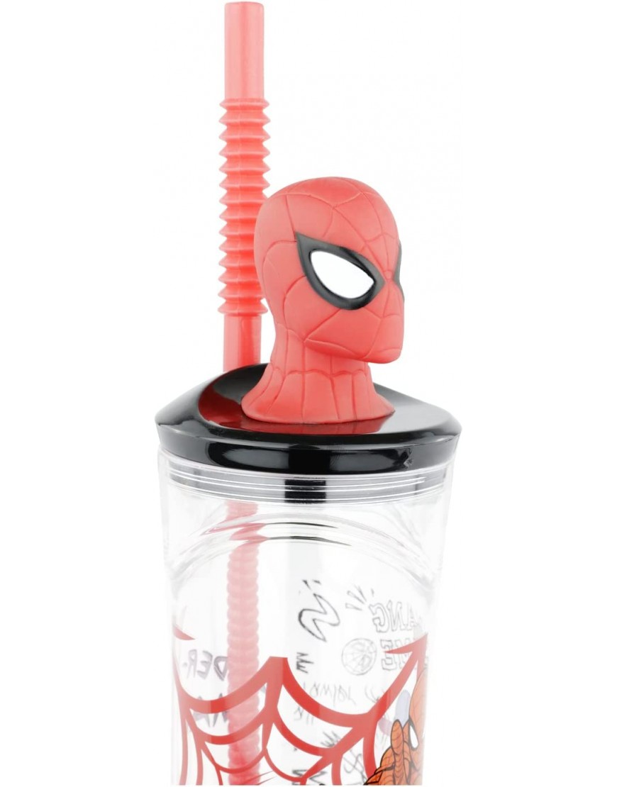 POS 32919 Vaso para niños con pajita y tapa transparente incluye figura 3D en diseño de Spiderman aprox. 360 ml sin BPA ni ftalatos 32919088 - BYXXCK6M