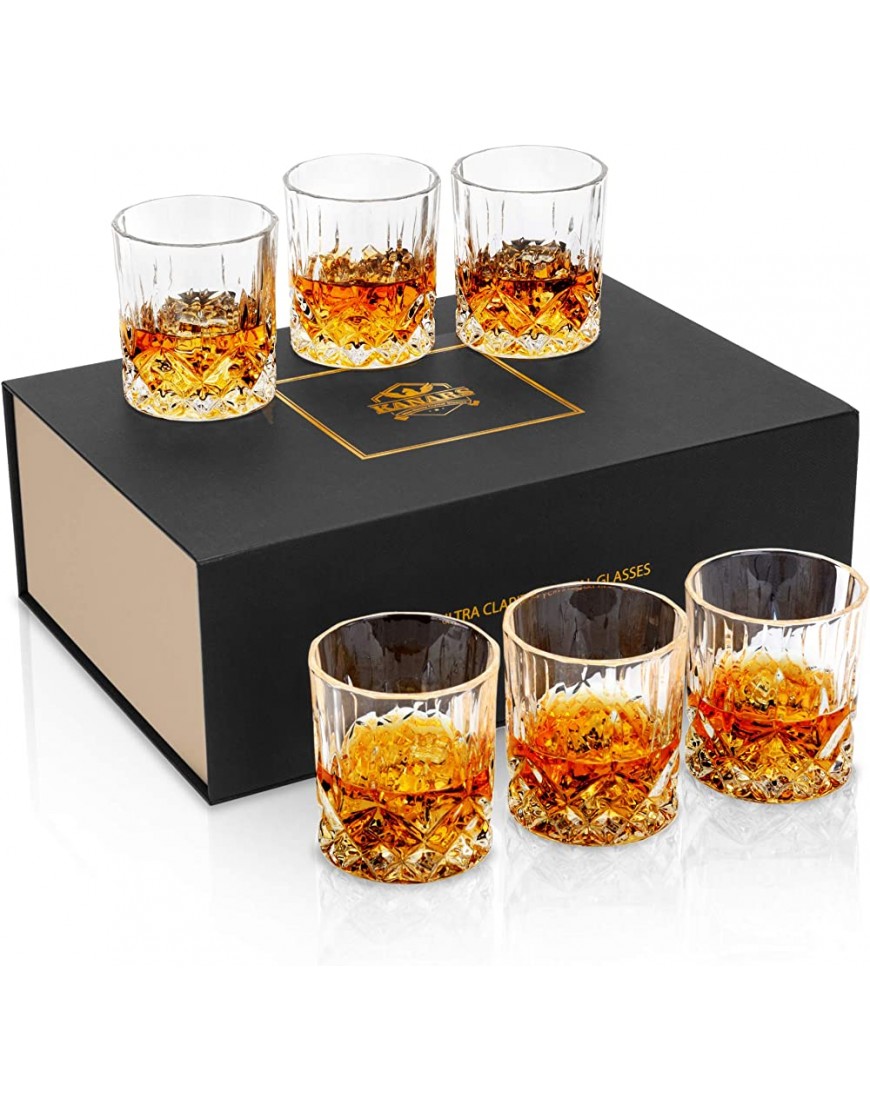 KANARS 6 Piezas Vasos de Whisky Copas de Whiskey Robusto Cristalino 100% Sin Plomo para Escocés Borbón y Más Hermosa Caja de Regalo 300 ml - BYANKE4E