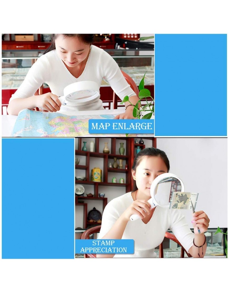 Magnifying Glass ABS White HD 10X Old Reading LED Light UV Electronic Maintenance Recognition Children Reading Magnifying Glass - BWYHC3KJ