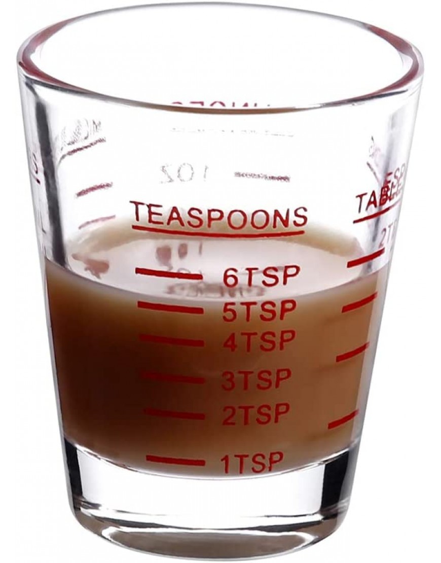 BCnmviku Vaso medidor de chupito con escala mini vaso medidor de 30 ml vasos de chupito para espresso aptos para lavavajillas cristal para líquidos y sustancias secas 4 unidades de color rojo - BQZJR3N2