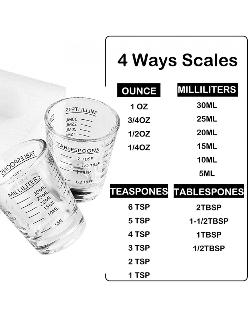 GLASKEY Juego de 6 vasos medidores 1 oz aptos para lavavajillas sin plomo base pesada para whisky vodka café expreso postres pequeños fabricación de velas - BVNUA55J