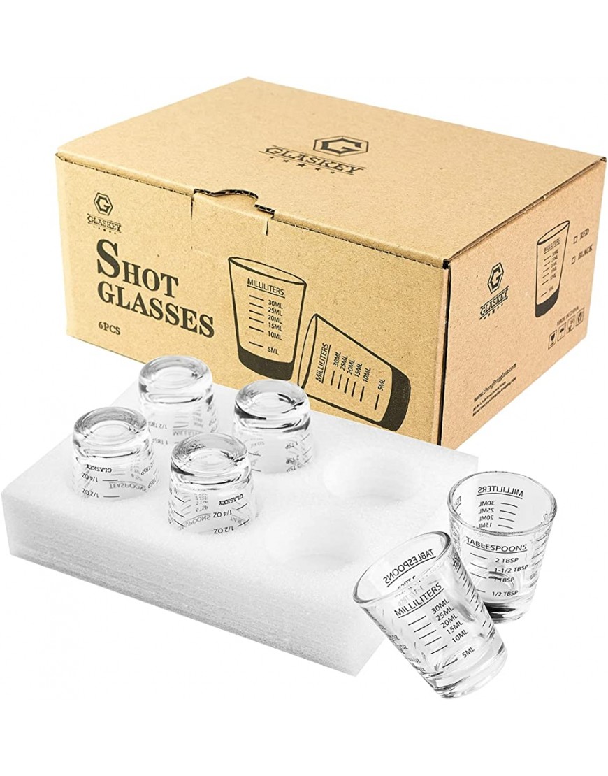 GLASKEY Juego de 6 vasos medidores 1 oz aptos para lavavajillas sin plomo base pesada para whisky vodka café expreso postres pequeños fabricación de velas - BVNUA55J