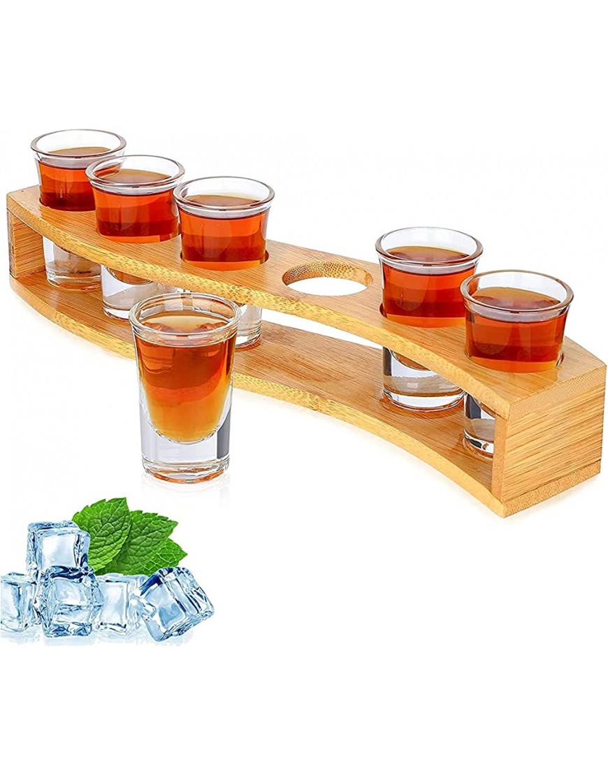 Juego de vasos de chupito de 3 cl soporte y vasos de chupito tabla organizadora para servir bebidas 6 agujeros con cristal transparente 6 unidades para chupitos de licor Tequila whisky brandy - BHOEP52V
