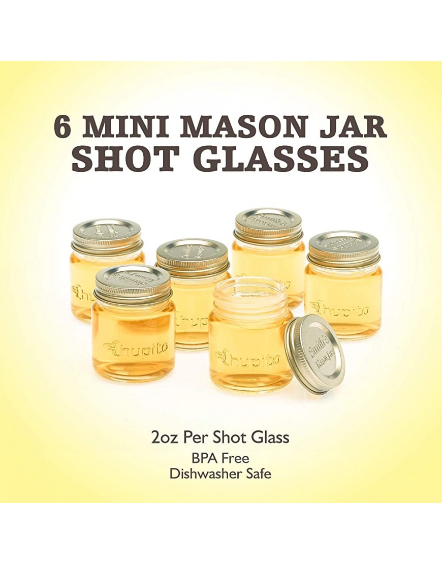 Smith's Mason Jars Chupitos Juego de 6 Mini Mason Jars | Vasos de 60ml 2 oz por Jengibre Chupito con Tapa Ideal Para Almacenamiento de Hierbas y Especias Tarros de Conservación y Más - BUHMAQMQ