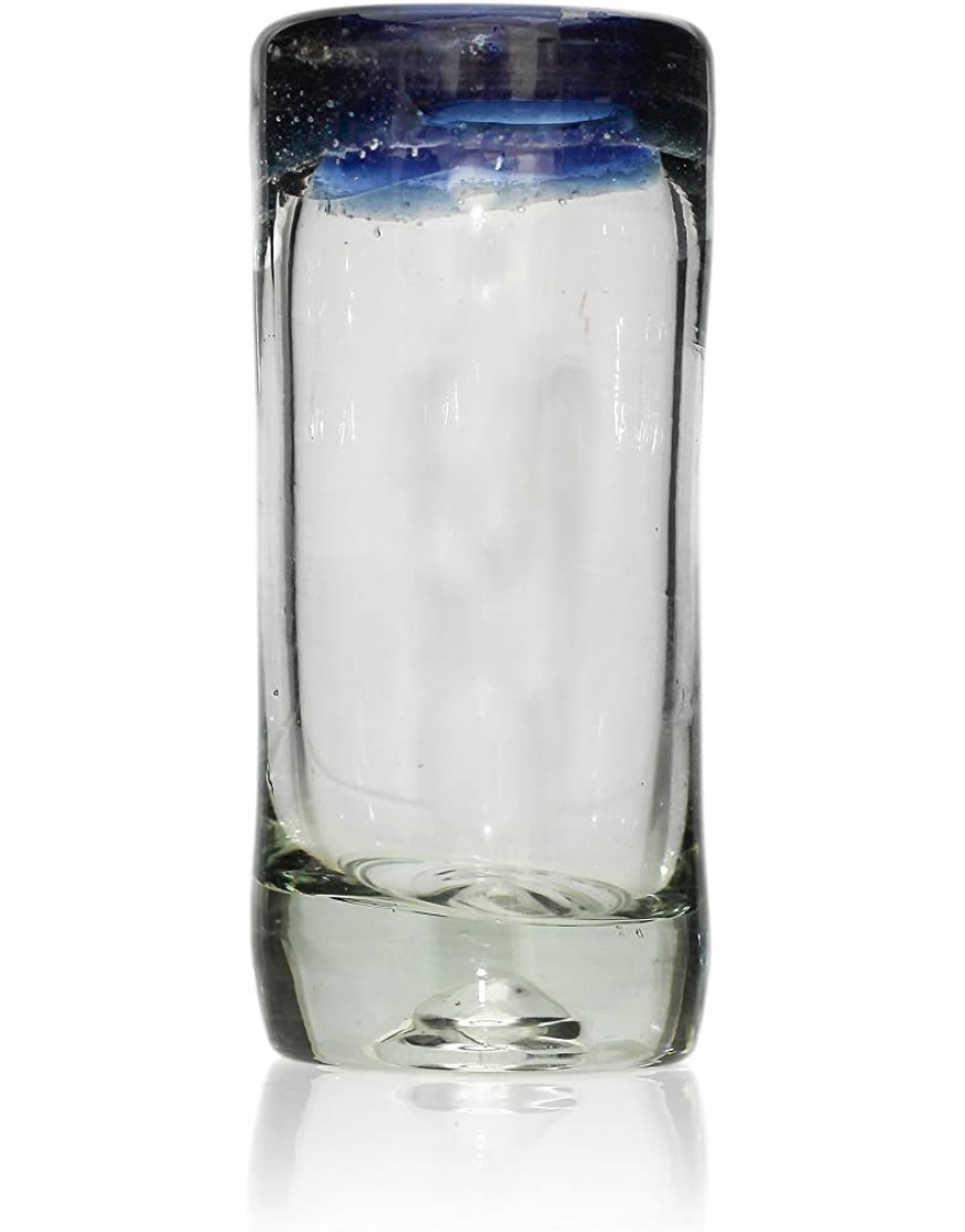 Vaso de Chupito Tequila Artesanal – Vidrio Reciclado – Borde azul – Juego de 2 - BQSFVJ5J