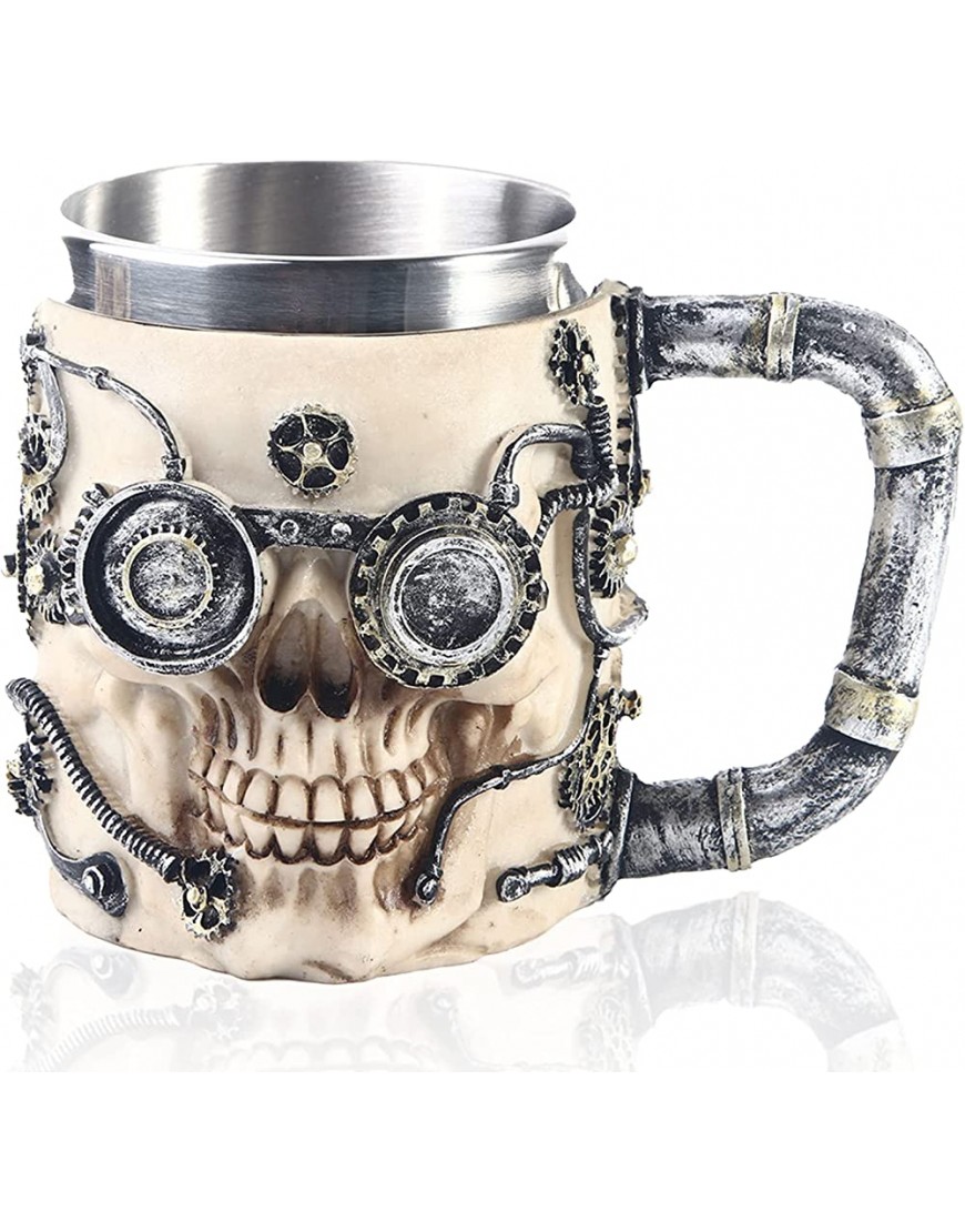 Gothic 3D Skull Mug,Taza de cerveza de acero inoxidable con diseño de calavera de Viking Warrior taza de cerveza taza de vino medieval para café bebida zumo - BHYYBBVV