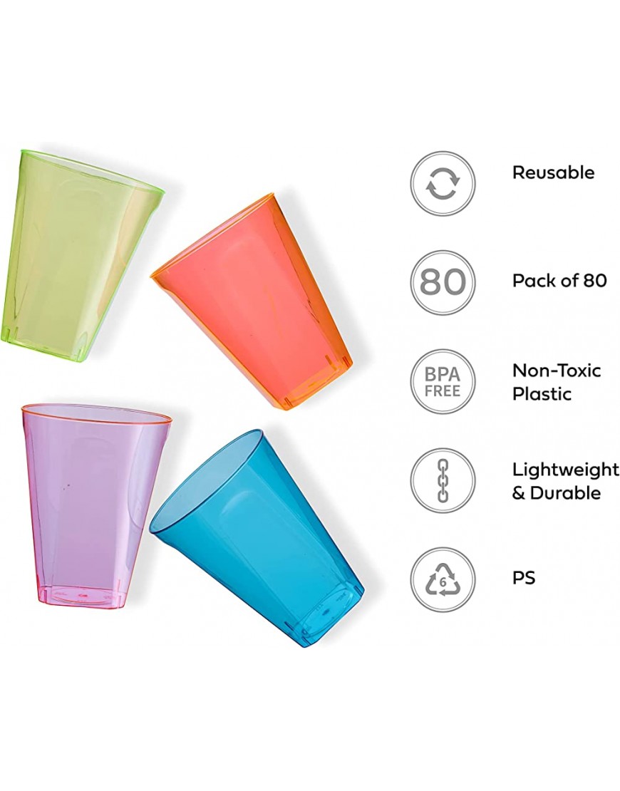 MATANA 80 Vasos Plasticos Desechables de Colores Plástico Duro de Neón 210ml Ideales para Fiestas y Eventos - BYQSN5WK