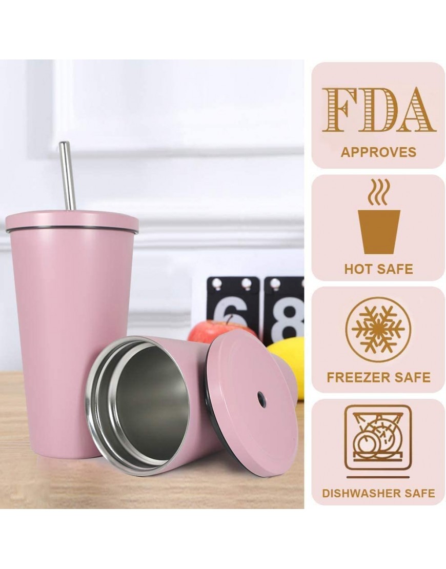 Vaso aislado de 17 oz vaso delgado de acero inoxidable rosa de doble vacío con tapa y pajita taza de viaje irrompible para exteriores de gran capacidad para bebidas frías o calientes - BRGNUJ2N