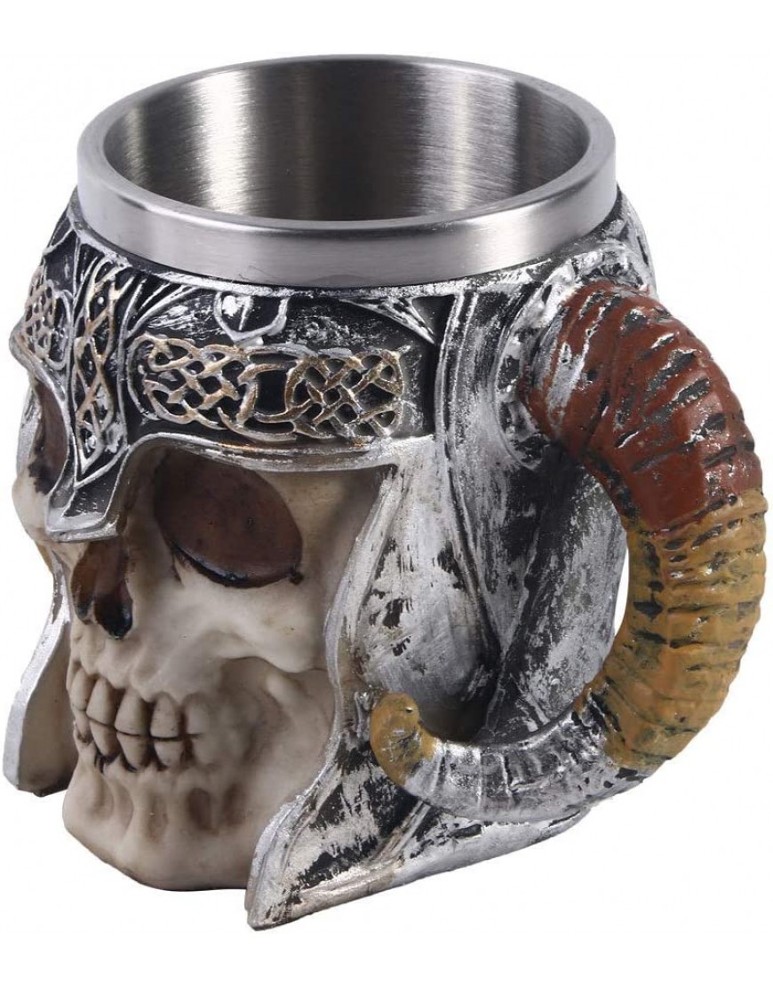 VOANZO 13 oz Viking Ram Horned Pit Lord Warrior Skull con casco de batalla cerveza Stein Tankard taza de café - BZYPC1V3