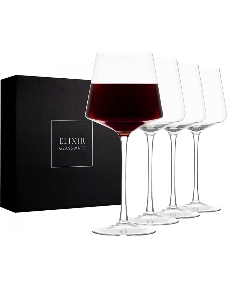 Modern Red Wine Glasses Set of 4 – Hand Blown Crystal Wine Glasses – Tall Long Stem Wine Glasses – Unique Large Wine Glasses with Stem For Cabernet Pinot Noir Burgundy Bordeaux – 22oz Clear - BUAMS4EM