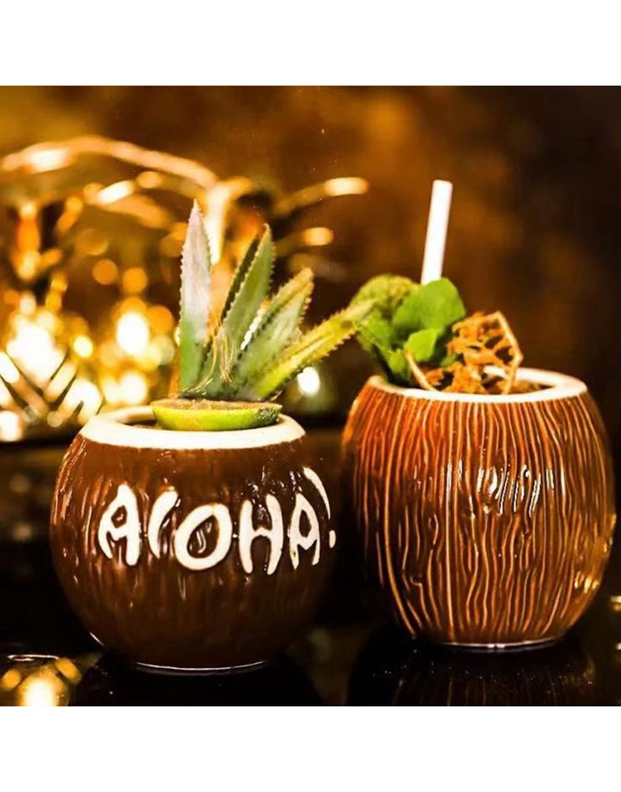 2 tazas Tiki para cócteles vasos de cerámica tiki novedosos cerámica con temática hawaiana para cócteles y fiestas Luau regalo novedoso para fiestas cocina bar celebración de festivales de boda - BCSUUHKB