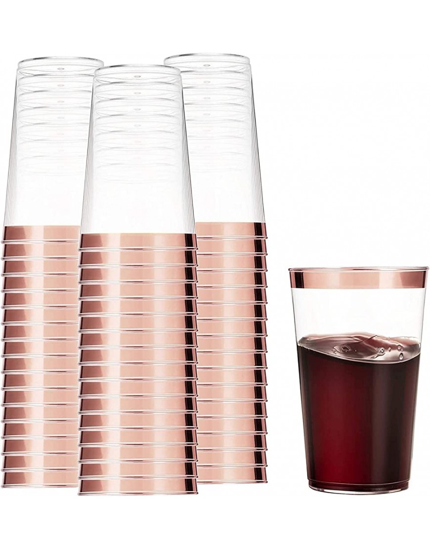 LATERN 50 Piezas Vasos de Plástico con Borde de Oro Rosa 360ml Plasticos Vasos de Bebida Reutilizables Copas de Vino Elegantes para Fiestas para Champán Cerveza Cóctel Martini Soda 10,5 x 7,5cm - BTOZYM5Q