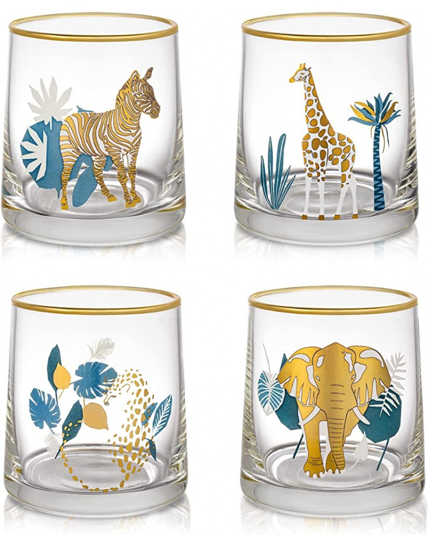 Vasos de Vidrio con Motivos Animales Juego de 4-270ml Vasos de Agua Creativo para Whisky Cóctel Jugo Café Leche - BEYQZ81N