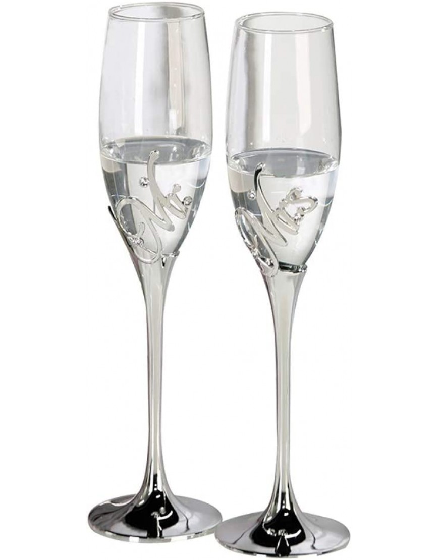 Casablanca 2er-juego de copas de champán Mr + Mrs. de metal cristal Plata en caja de regalo plateado altura 27 cm Diámetro 7 cm - BCGEC7W6
