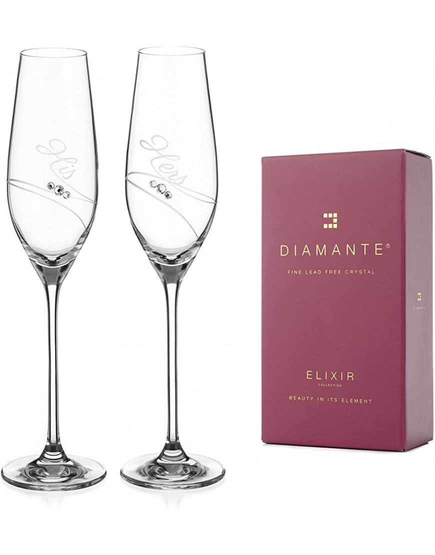 DIAMANTE Copas de champán de cristal Swarovski Prosecco His & Hers Juego de 2 copas de champán 210 ml - BXXUM3MQ