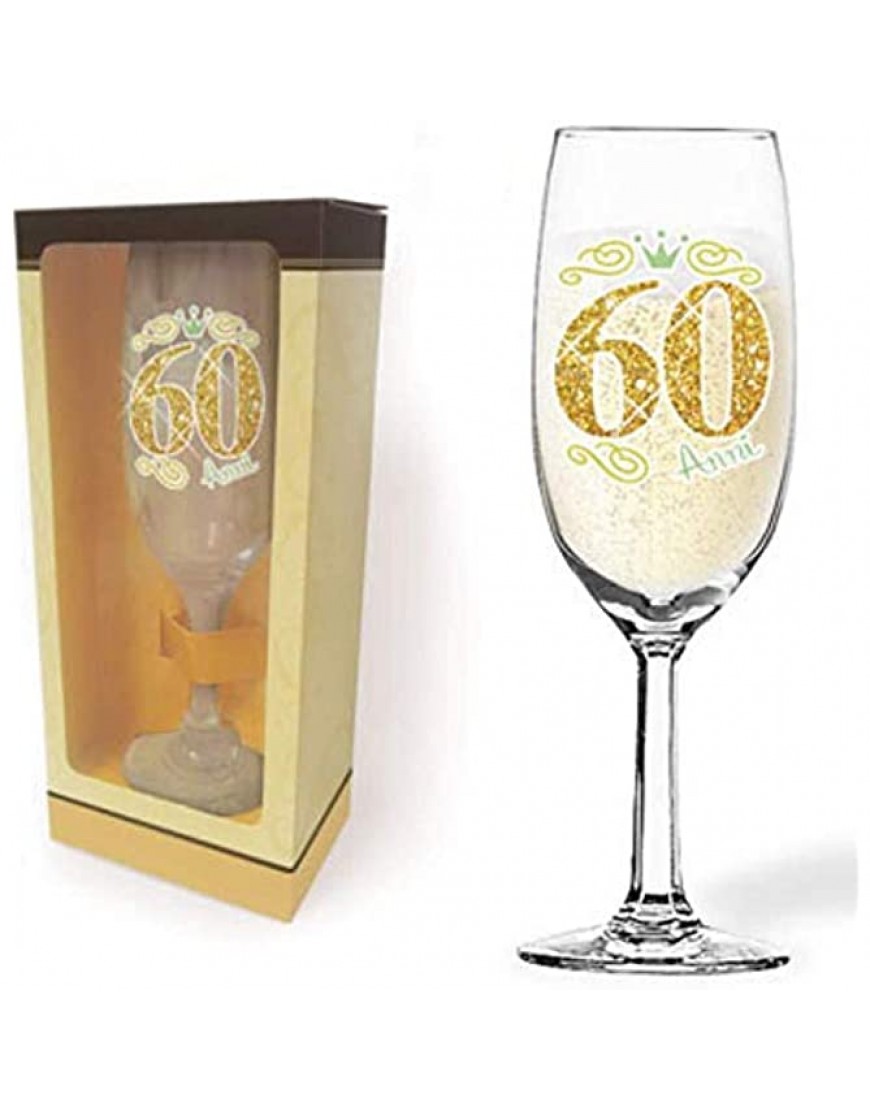 Partycolarità Copas de champán de 60 años con purpurina – Copa de champán – Accesorio para fiesta de cumpleaños de 60 años - BWZDC2BV