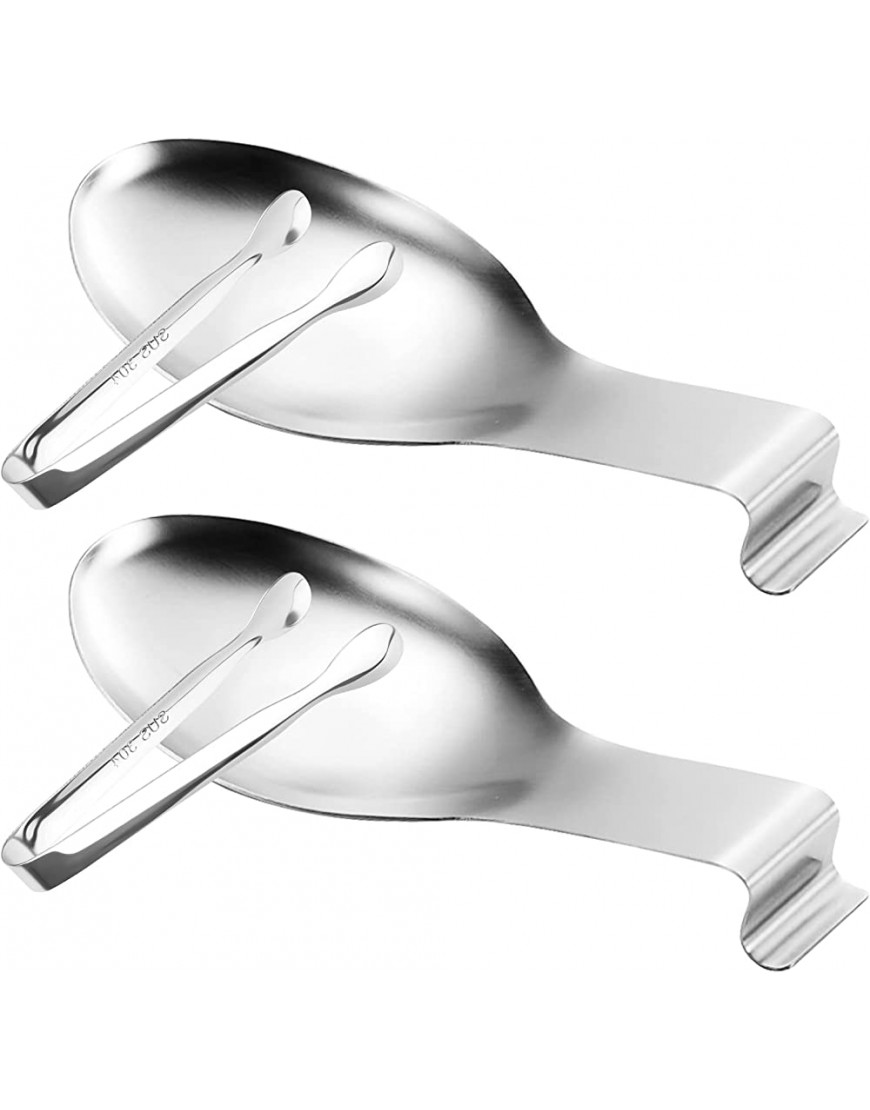 2 PCS Soporte de cuchara de acero inoxidable plateado para encimera de cocina Soporte para cucharas resistente al óxido tamaño grande soporte para cucharas con 2 pinzas para hielo - BOBEK659