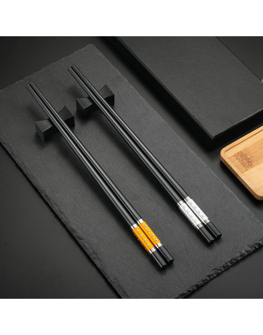 2 Pares de Palillos japoneses de Fibra de Vidrio Color Negro + 2 Palillos Chinos bandejas Sushi Chopstick Palillos de Acero Inoxidable con Soporte, - BNLMX9AJ