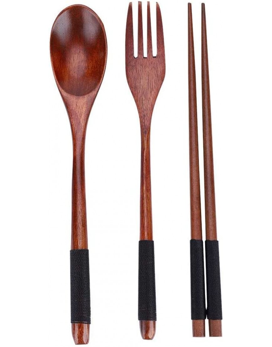 3PCS Vajilla de madera Cubiertos de madera con cuchara Tenedor Palillos con bolsa Vajilla de sushi VajillaNegro - BSHEH6HW