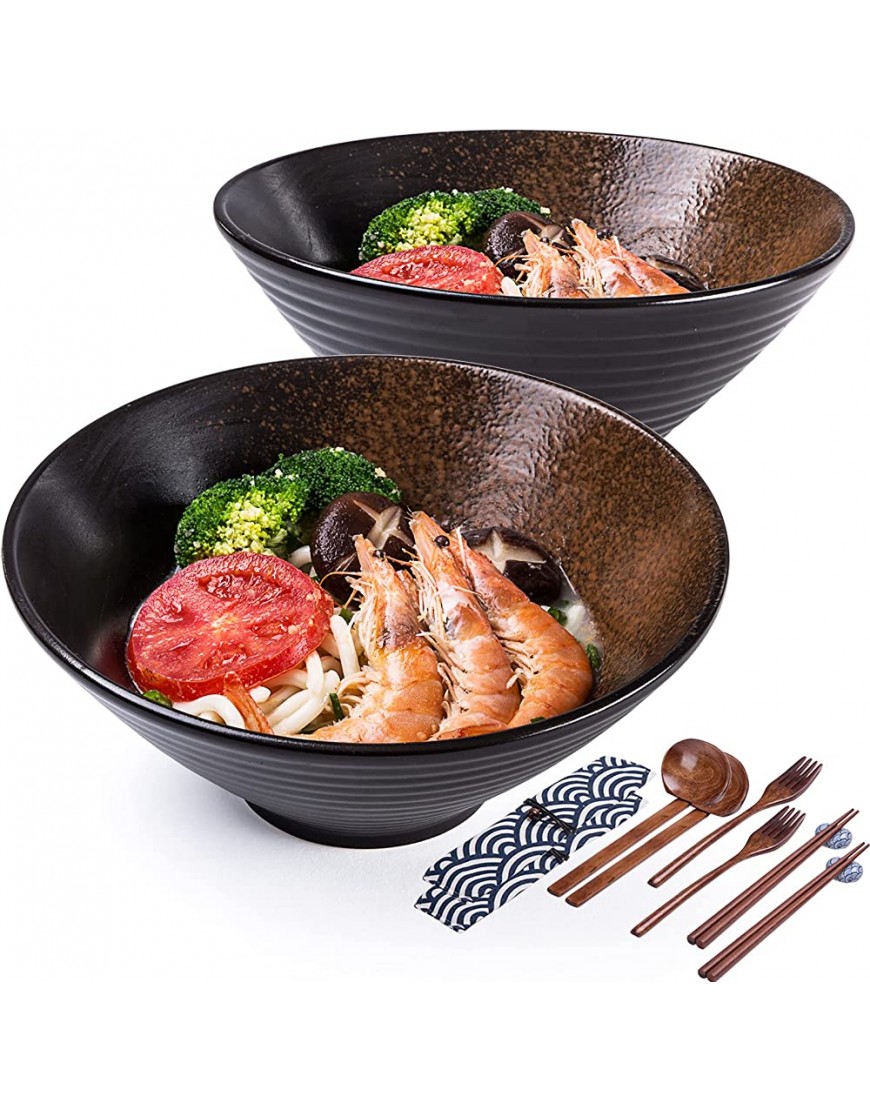 Cerámica Conjunto tazón de ramen japonés 2×1500ml 14 piezas Palillos y cucharas  Grandes Grandes para Sopa de Fideos de Ramen Cuencos - BROVJVN4