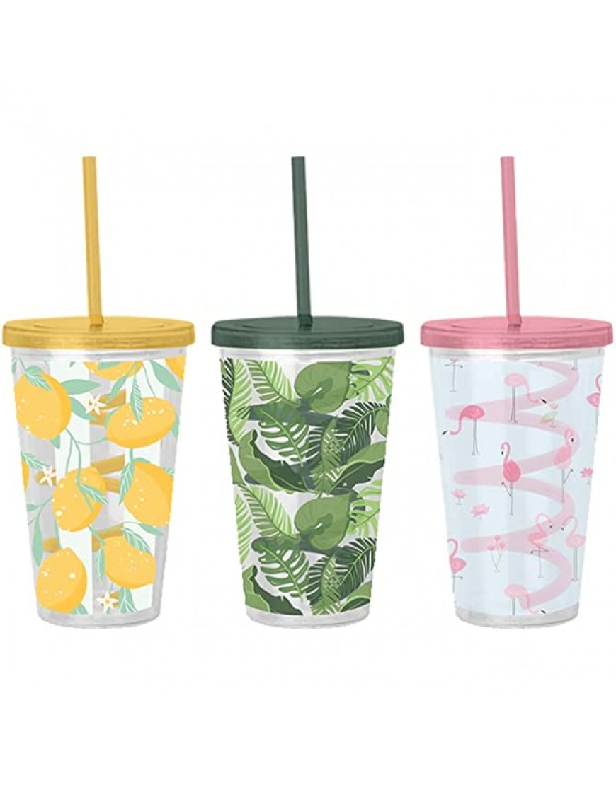 InveroÃ‚® 4x Set Pack of Kids Childrens Crazy Summer Design Cups with Swirly Straw and Lid ideal for Holidays Barbeques Outdoor and more by InveroÃ‚® - BXEUJDM2