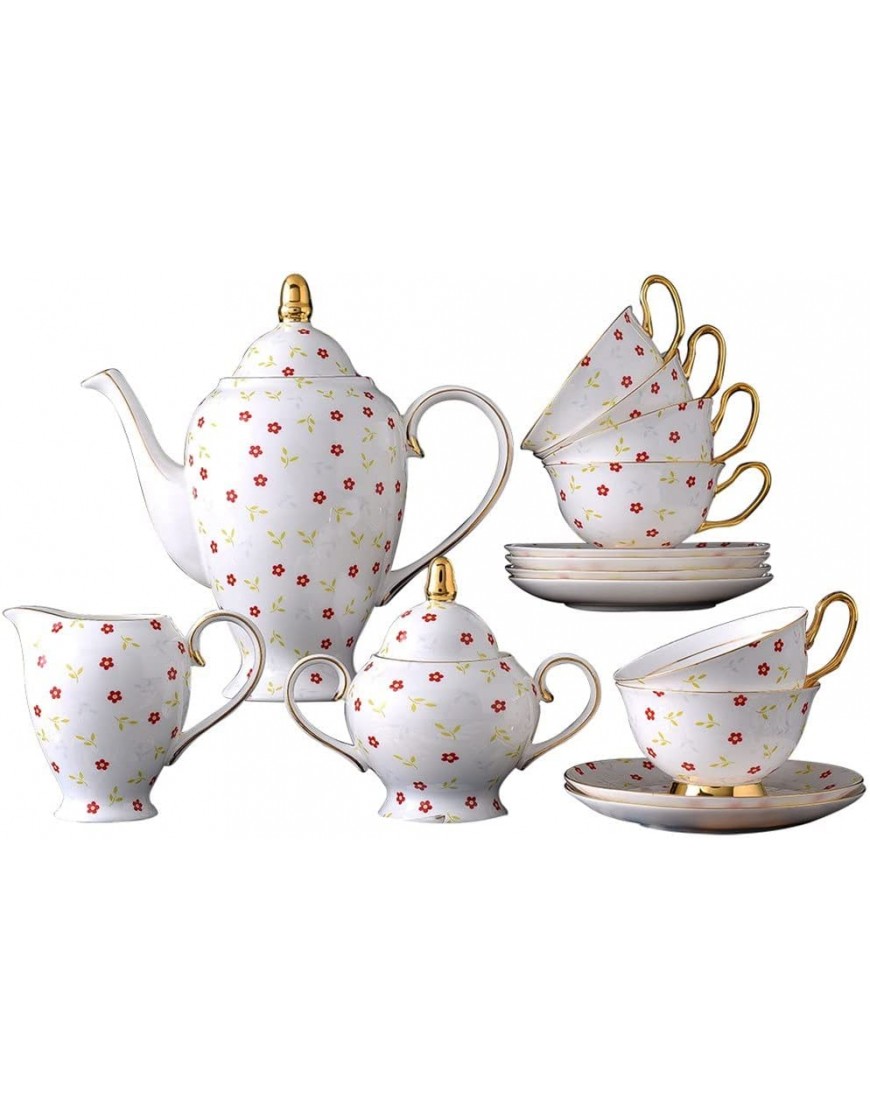 Juego de té de Porcelana de Hueso de línea Dorada con diseño de Flores de 15 Uds. Juego de café para el té de la Tarde - BXLUCVN8