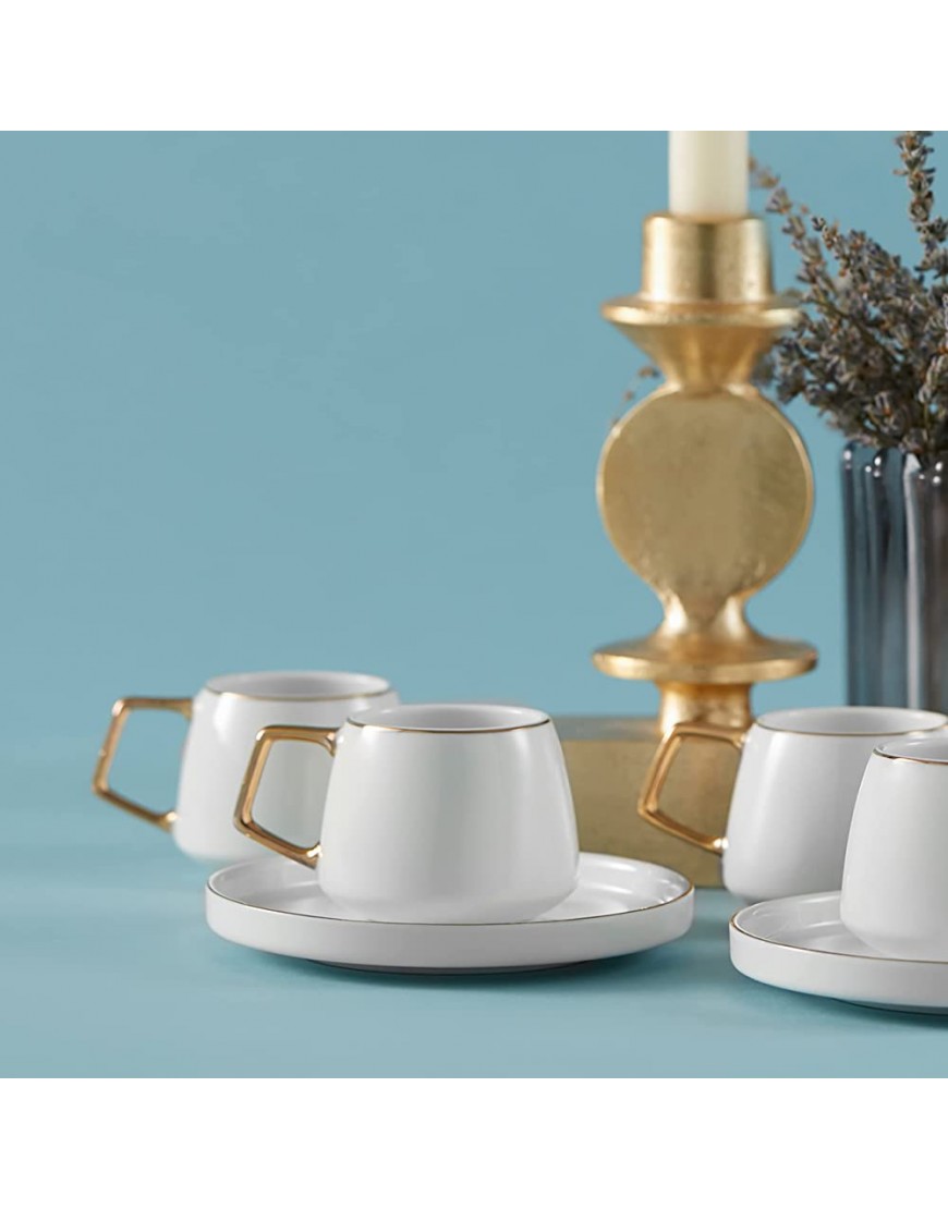 Karaca Saturn Gold Juego de tazas de café turco para 6 personas 12 piezas oro blanco 6 tazas de expreso y 6 platillos tazas de café de porcelana - BFZNQ58V